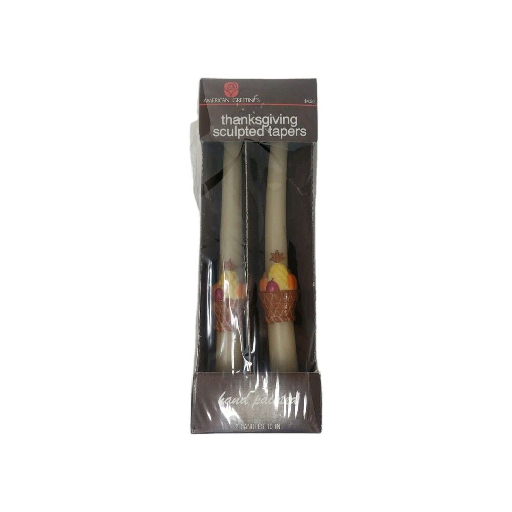 Vtg 1986 American Greetings Thanksgiving Sculpted Taper Candles 10" Hand Painted